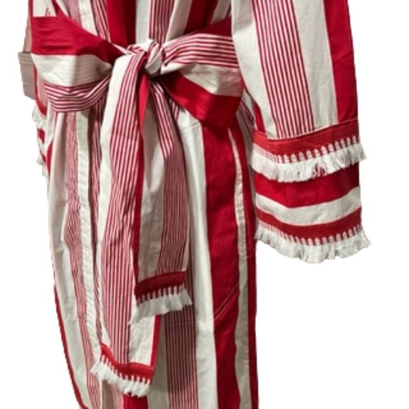 J. CREW Red And White Shirt Dress Tassel Hemline - Picture 8 of 16
